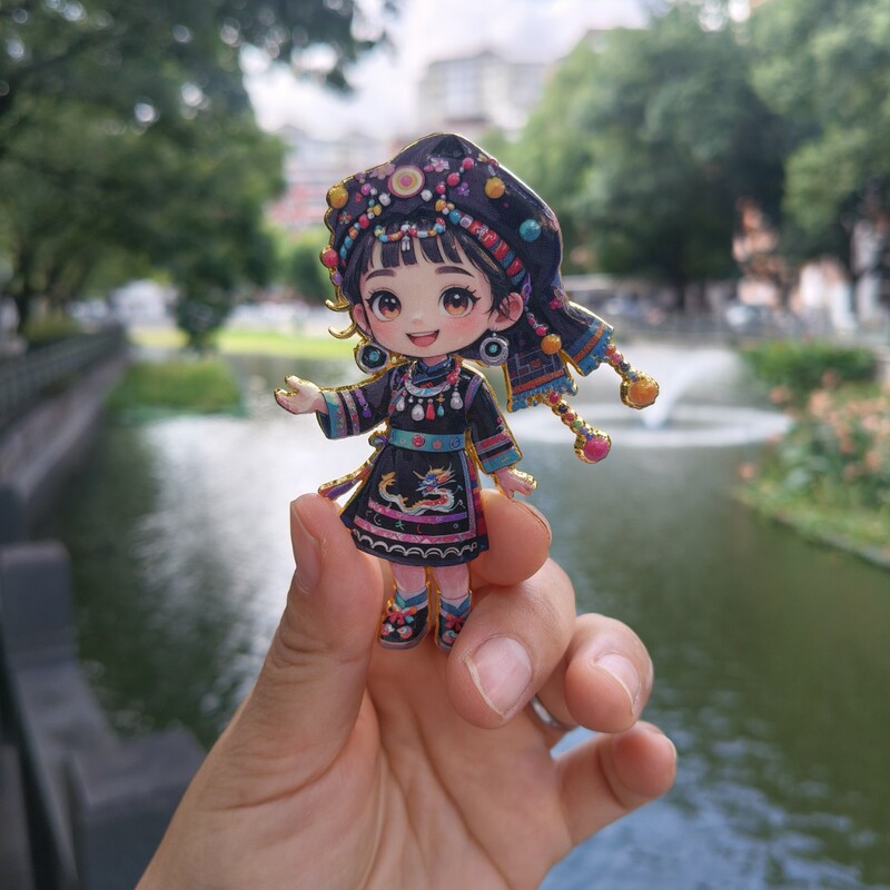 Q版风格壮族和彝族少女可爱形象的文创金属冰箱贴旅游纪念品批发|undefined