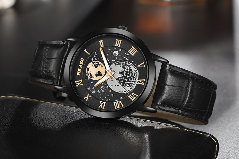 new hot sale fashion Earth calendar men's watch men's watch Belt Men's Watch_voghion.com