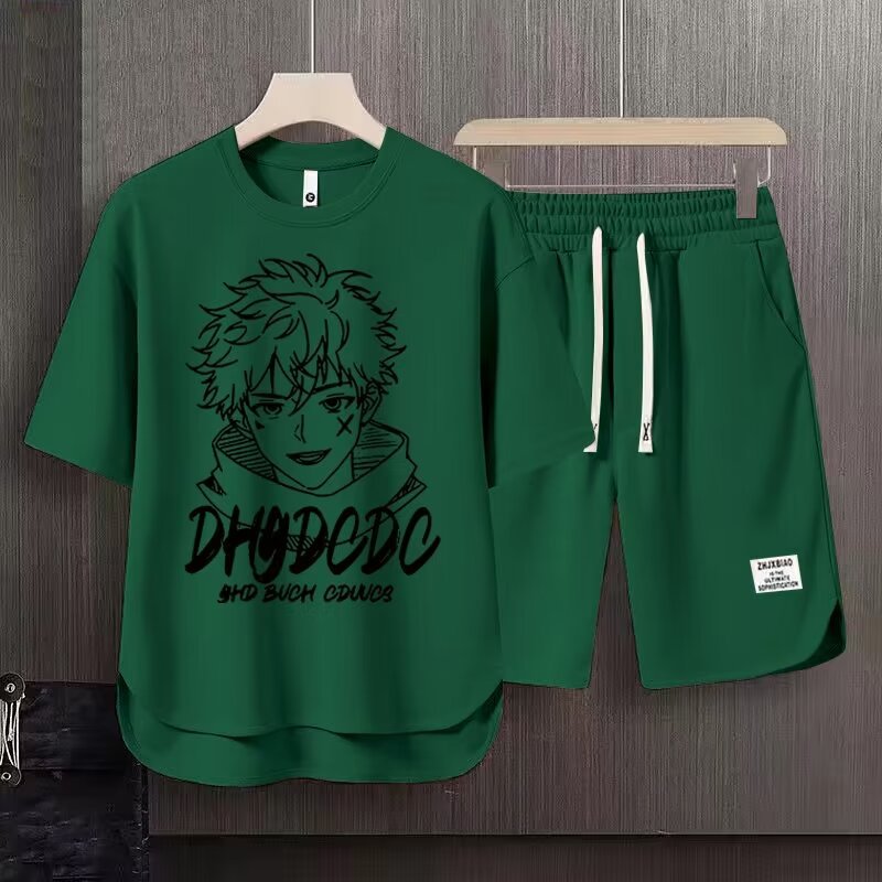 Ensemble t-shirt et short gaufre homme tenue été décontractée_voghion.com
