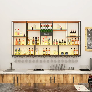 吧台酒柜靠墙壁挂式置物架工业风酒吧铁艺酒水展示架餐厅红酒架子