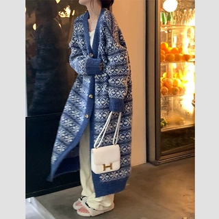 2025秋冬新款别致洋气时髦慵懒民族风长款毛衣宽松针织开衫女外套