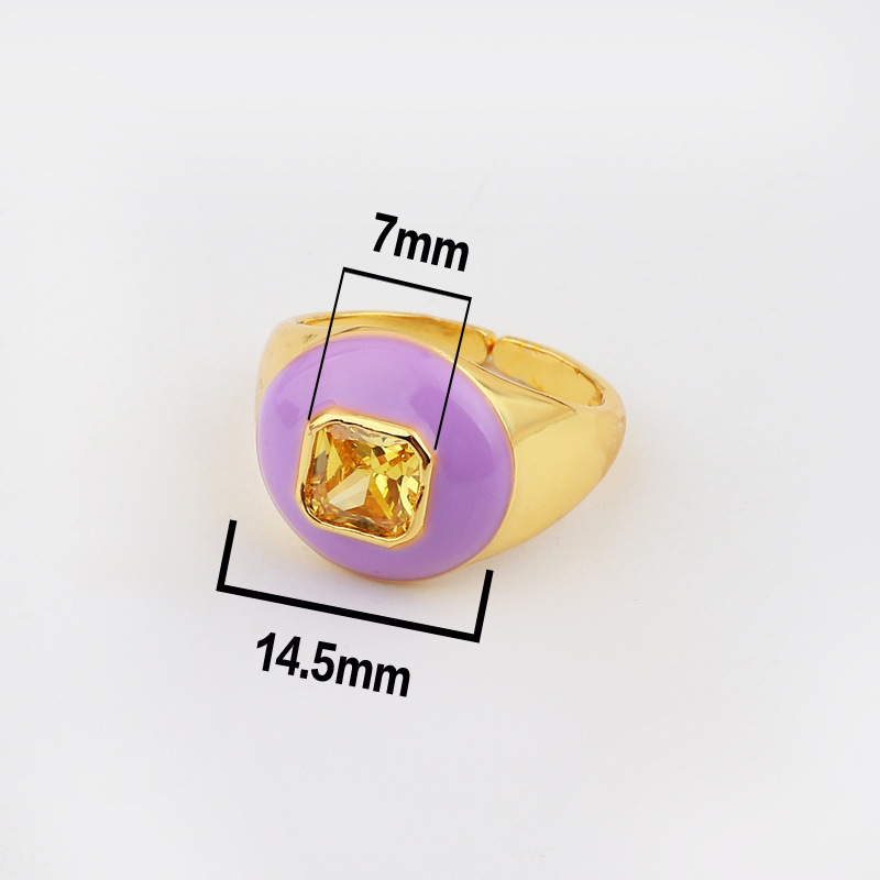 Retro Square Heart Shape Copper Open Ring Inlay Zircon Copper Rings