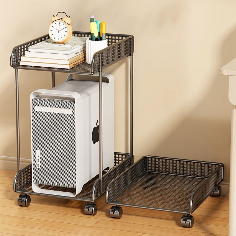 Host Bracket Desktop Computer Main Case Bracket Base Storage Rack Two-Layer Iron Storage Rack with Wheels Removable
