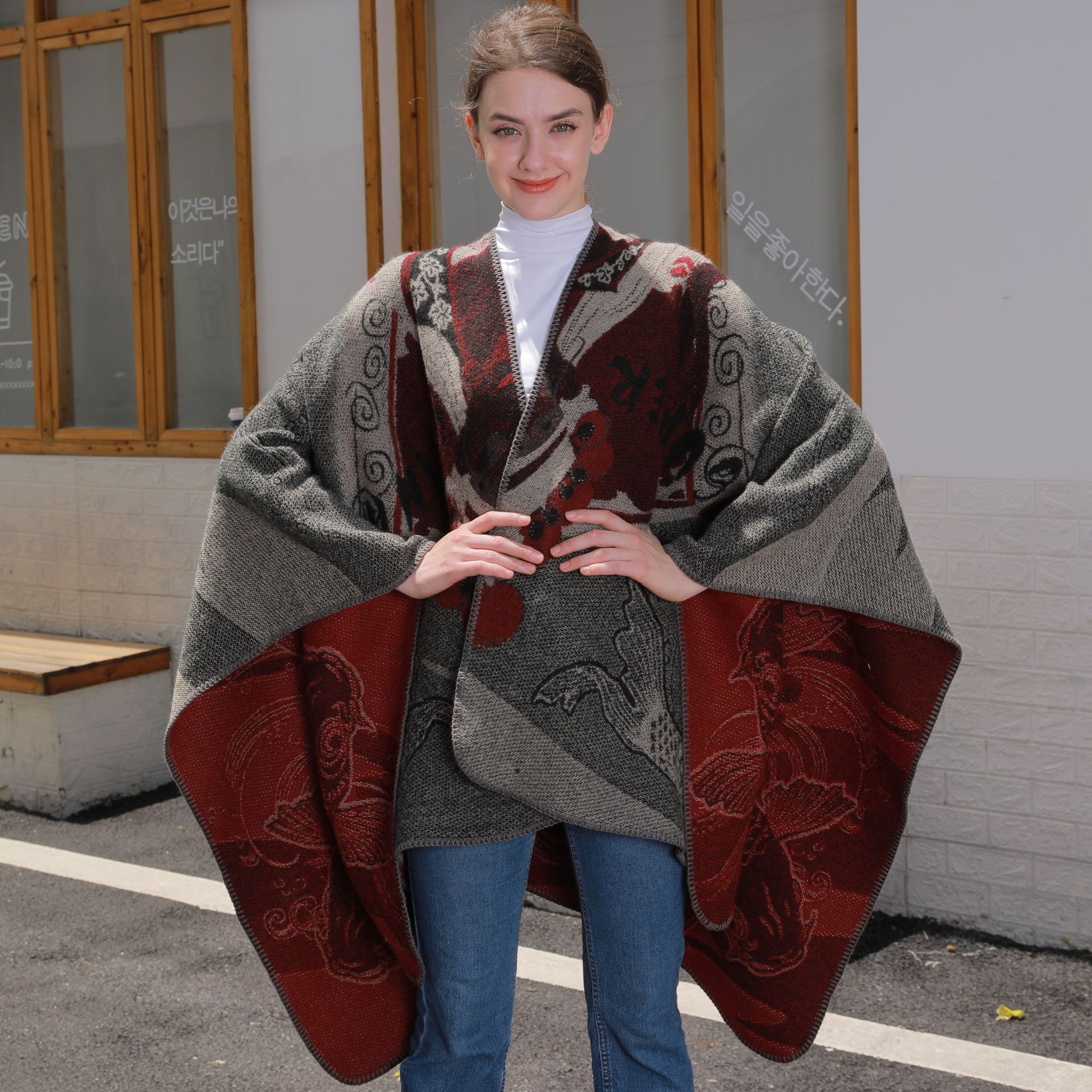New Guofeng Women's Split Scarf Shawl Qinghai Yunnan Travel Outer Wear Photo Warm Knitted Cardigan for Hair
