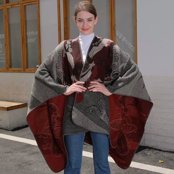 New Guofeng Women's Split Scarf Shawl Qinghai Yunnan Travel Outer Wear Photo Warm Knitted Cardigan for Hair