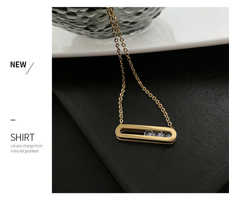 Fashion Oval Titanium Steel Inlay Zircon Necklace 1 Piece