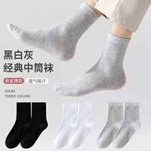 纯色百搭高男女一次性中筒袜子批发黑白色通勤四季款外贸内销袜子