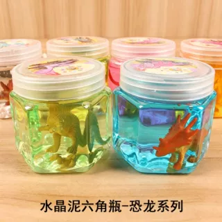 定制恐龙系列六角瓶水晶泥彩泥 DIY果冻泥 鼻涕泥 透明水晶泥粘土