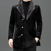 冬季雪狼貂毛绒皮草大衣男士西装领宽松雪兰貂真皮外套中长款男款