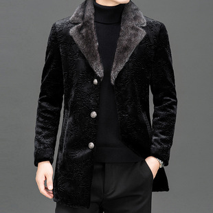 Winter Ferret Plush Fur Coat Men's Clothing Collar Loose Ferret Genuine Leather Coat Mid-length Men's