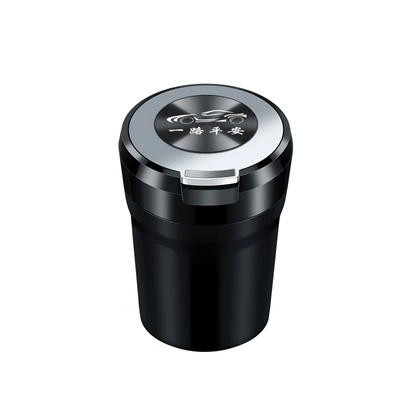 New Car Ashtray with Flip-Top Lid, Light-Up Ceramic Liner, Sealed to Prevent Fly Ash and Smoke Smell, Large-Capacity Ashtray (Car ashtray) - please-note-for-other-models-black-tall-model-default-is-safe-journey