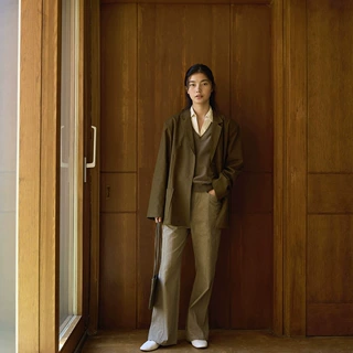 时简ACME 咖色西装外套女2026秋宽松廓形显瘦通勤休闲西服 92019