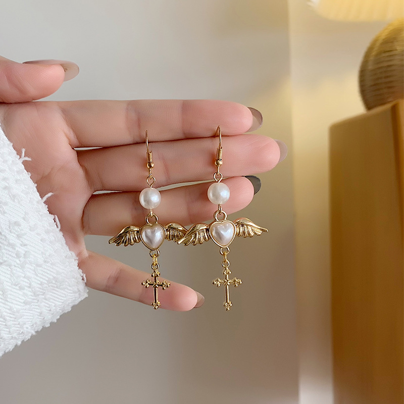 10g Weight Artificial Pearls Inlay Material Ethnic Style Wings Alloy Plating Inlay Artificial Pearls Women's Drop Earrings Ear Clips