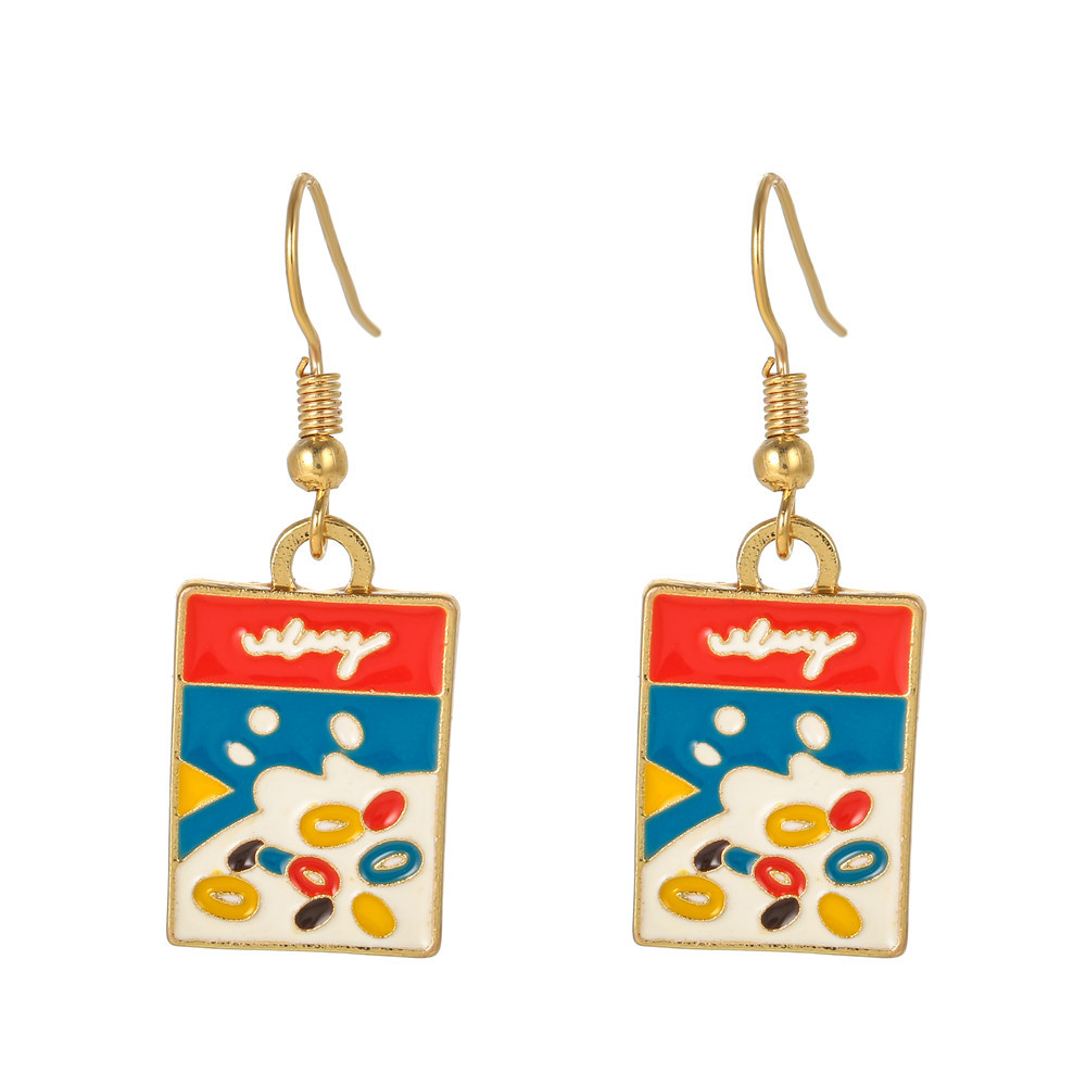 Cartoon Oil Dripping Animal Fruit Earrings Creative Geometric Wine Bottle Rainbow Earrings display picture 17