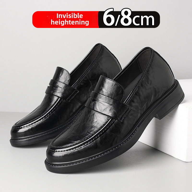 Men's slip-on business casual leather shoes Leather breathable invisible booster shoes for men_voghion.com