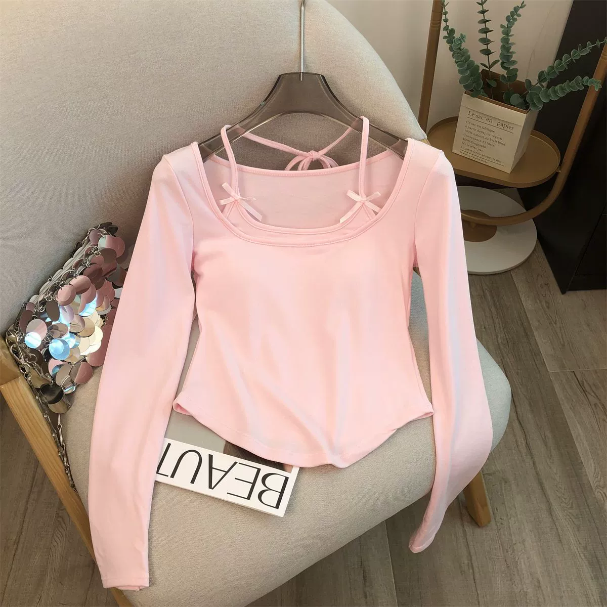 Set, autumn short long-sleeve with bow