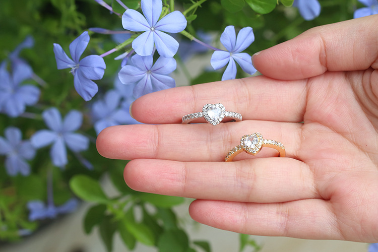 Rings Classification Fashion Heart Shape Copper Rings Plating Inlay Zircon Copper Rings
