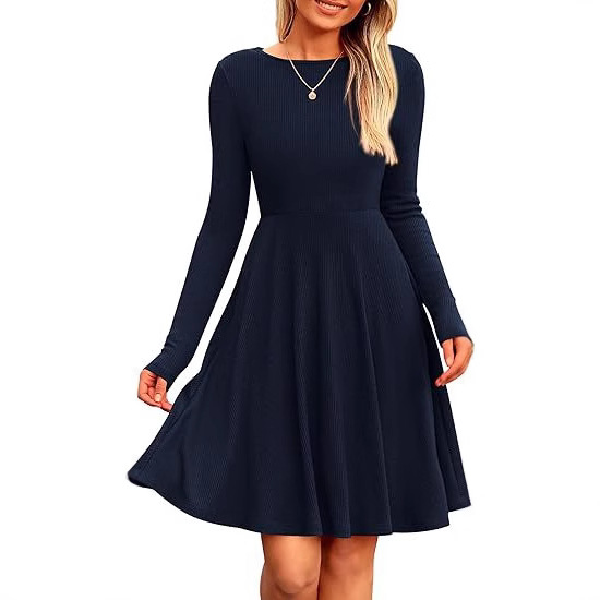Autumn knitted long-sleeve with a round collar