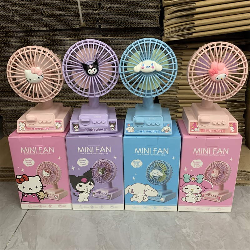 Cute Sanrio family anime desktop fan with three wind speeds adjustable up and down, rechargeable electric fan