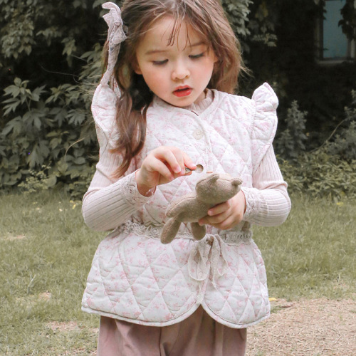 2024 Autumn and Winter Strawberry Shan Korean Children's Clothing Children and Girls Western Style Floral Padded Vest