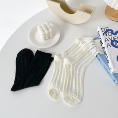 Japanese Summer Black and White Thin Fashion JK Style Glass Fiber Mid-Calf Women's Socks