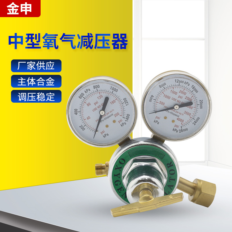 厂家供应 中型氧气减压器 单级双表低压全铜减压阀