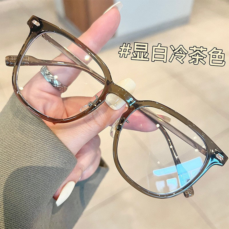 New Cold Brown Frame Myopia Glasses for Women Can Be Equipped with Ultra-Light Anti-Blue Light Plain Large-Frame Eye Frames for Square and Round Faces