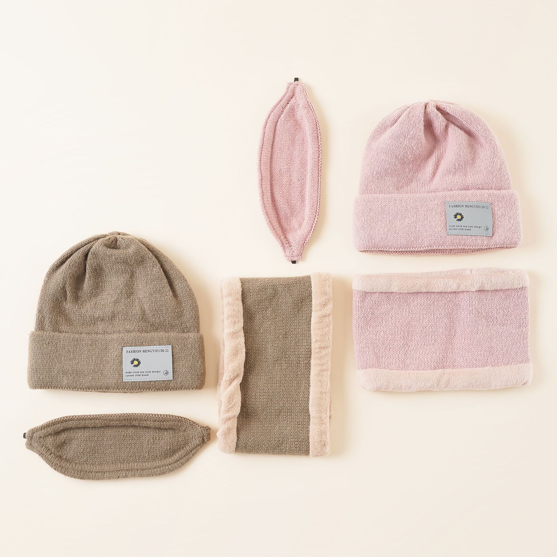 Máscara de bufanda de sombrero para niños conjunto de tres piezas traje cálido para niñas bebé otoño e invierno etiquetado de bebé sombrero de punto