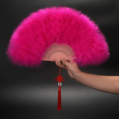 White Feather Fan Full Velvet Thickened Cheongsam Catwalk Folding Fan Boutique Night Dance Folding Fan for Women