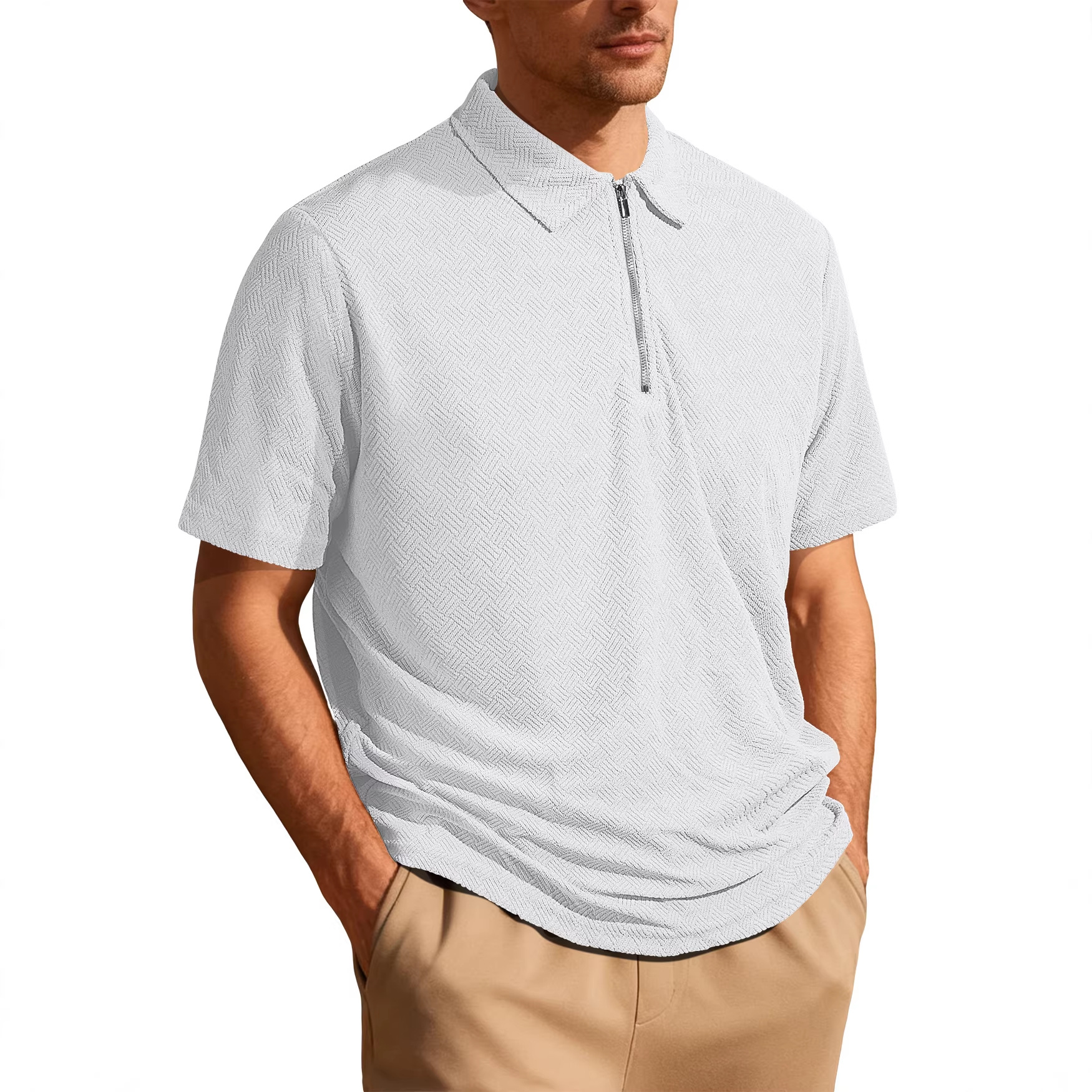 Nuevo comercio exterior transfronterizo de verano de Europa y Estados Unidos, camiseta de polo de manga corta casual diaria, camiseta de medio zipper