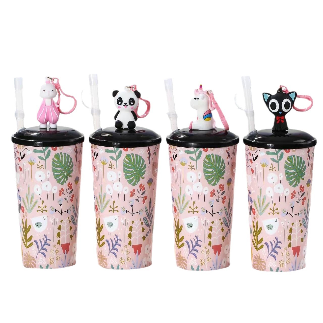 Venta directa transfronteriza taza de plástico de dibujos animados taza de muñeco desechable taza de villano animal Pikachu panda jugo de té con leche