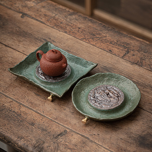 Stoneware pot pot mat household dry bubble small size tea tray Japanese pot tray water storage type tea table base water storage type