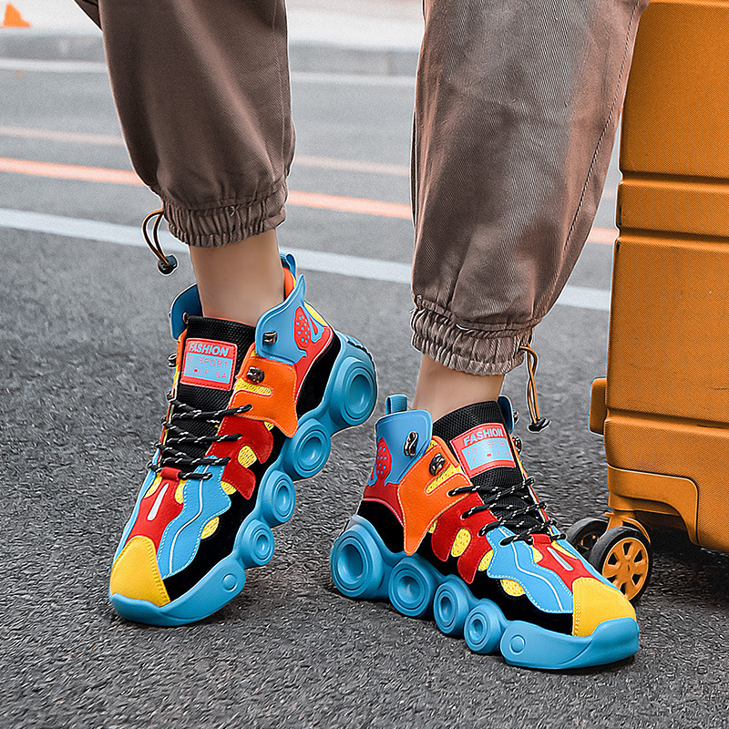 men's color matching mesh surface daddy shoes high top sneakers fashion trend shoes _voghion.com