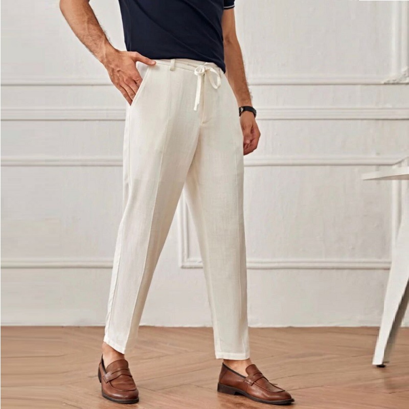 Nuovi pantaloni corti in tinta unita in lino sottile casual da uomo, pantaloni da completo_voghion.com