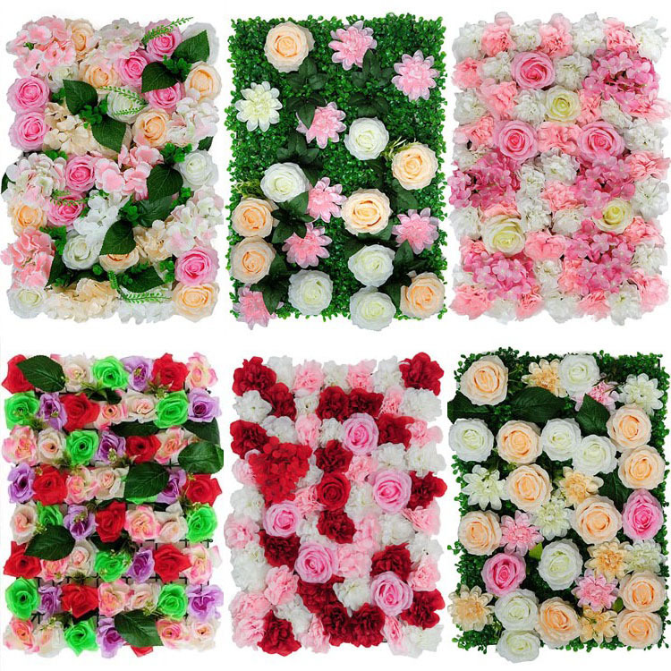 Flor artificial pared Fondo pared flor artificial Rosa cabeza plástico flor decoración boda seda flor arco Studio imagen pared