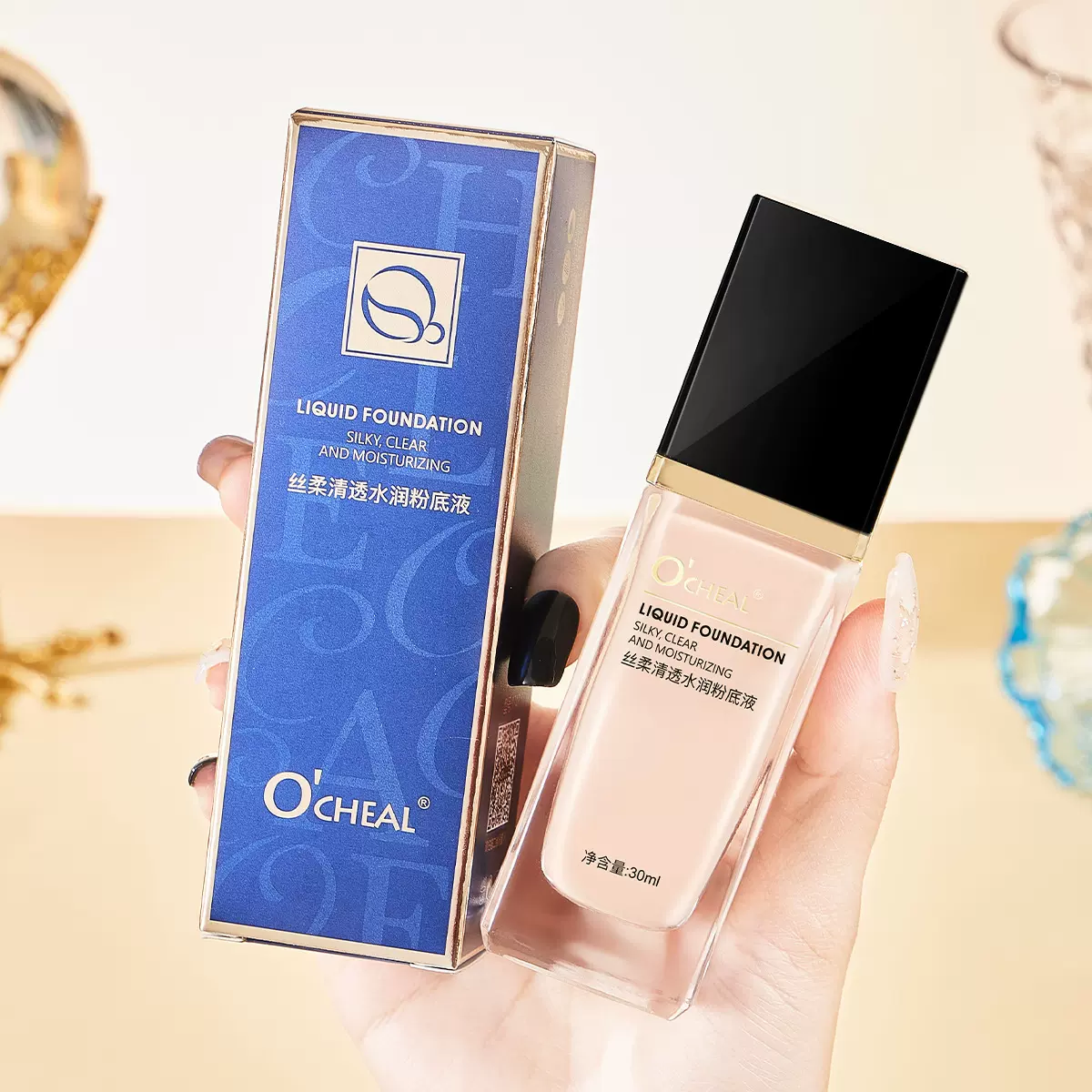 抖音跨境欧倩雅OCHEAL丝柔清透水润粉底液遮瑕持久不脱妆BB霜工厂