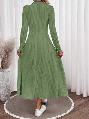 eBay Western and Eastern Autumn and Winter Fleece Pitted Striped Dress Fashion and Elegant Solid Color Round Neck Dress