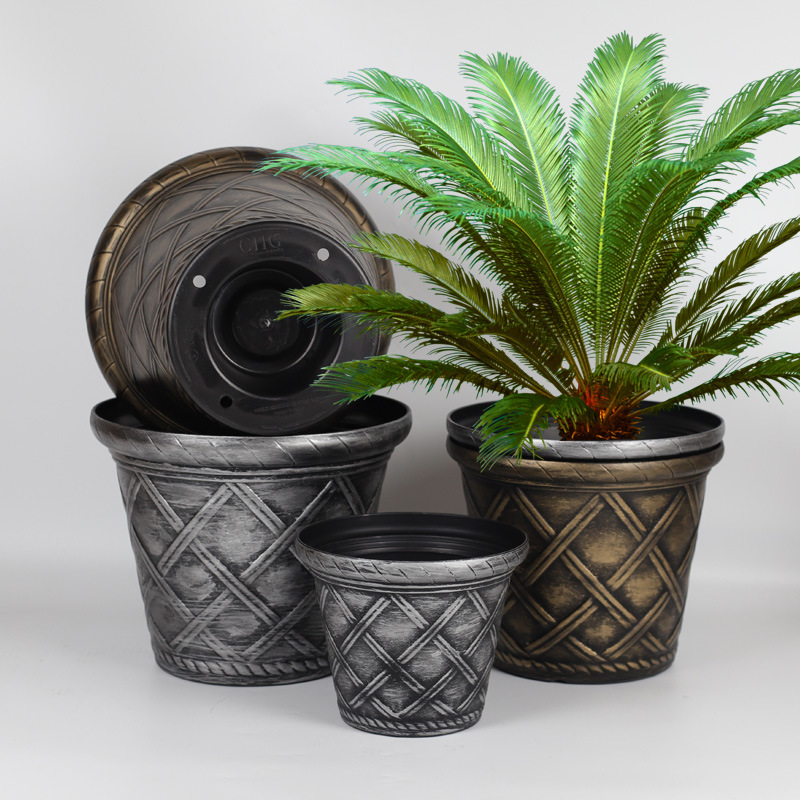 Global retro patio cobre imitación maceta de plástico redonda comercio exterior maceta de plástico antiguo romana europea gruesa personalizada
