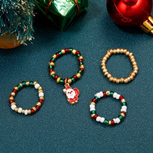 歐美個性聖誕戒指 4個裝卡通聖誕組合戒指聖誕樹麋鹿老人米珠戒指