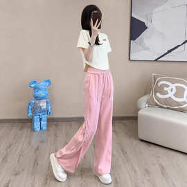 时尚减龄休闲运动套装女夏2025新款洋气短裤短袖粉色阔腿裤两件套