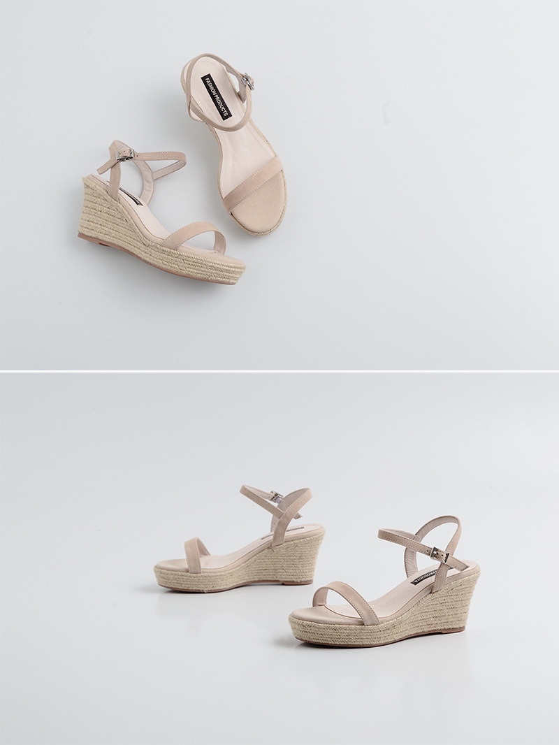 Sandal nữ quai ngang hở mũi gót cao 7 cm đế rơm — Màu đen chi tiết 21
