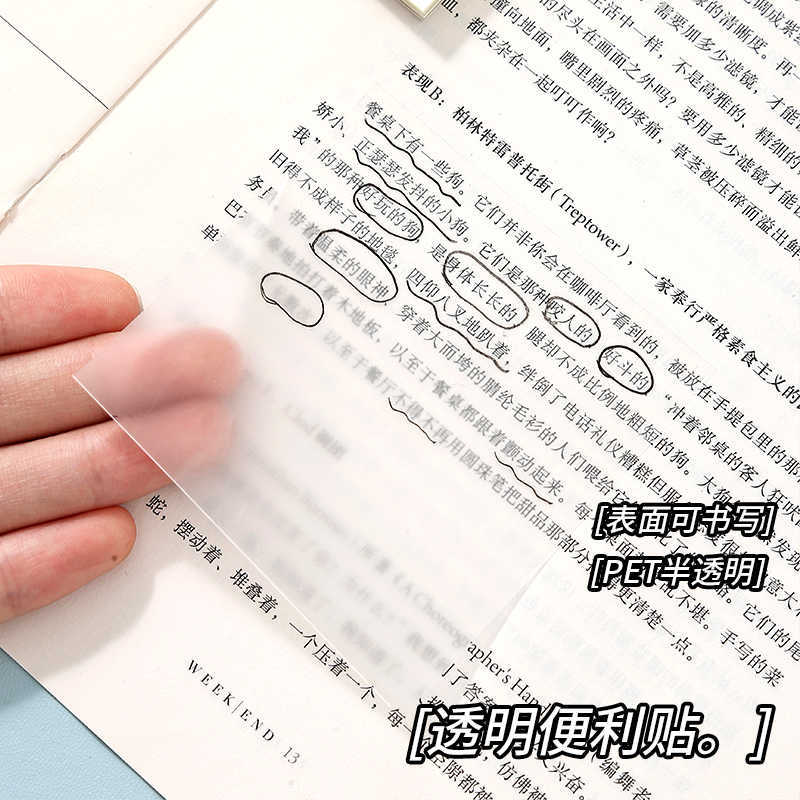 Pegatinas transparentes pueden ser escritas a mano con notas pegajosas desgarrables de alto valor facial para los estudiantes como puntos clave de anotación.