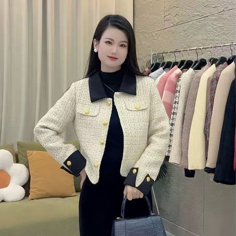 Tweed Style Short Outwear for Women Autumn and Winter 2025 New Elegant Slim Fit Small Cotton Thickeneded Tweed Outwear