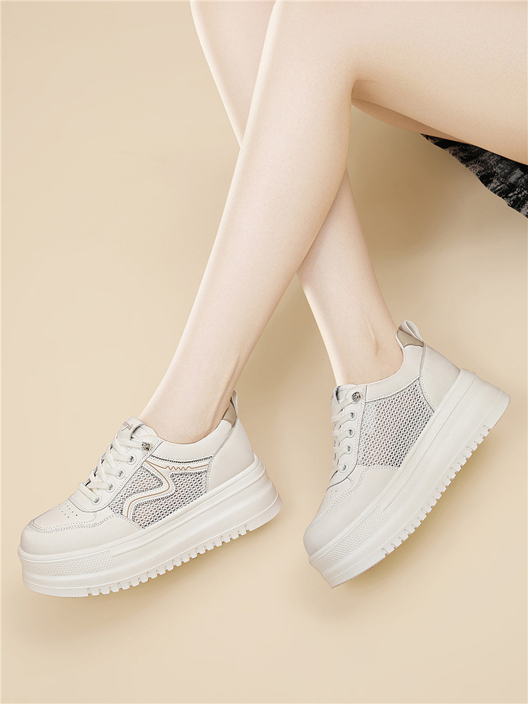 Giày sneaker nữ đế dày bánh xốp trắng phong cách mới xuân hè, đế mềm thoáng khí — 6077 Trắng, 6077 Bạch quả chi tiết 10