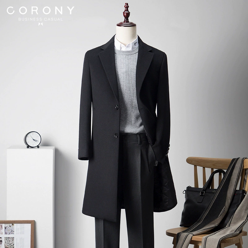 Мужское пальто из шерстяной смеси (Corony) длинное, демисезонное тренч, с хлопковой подкладкой, размеры M–5XL