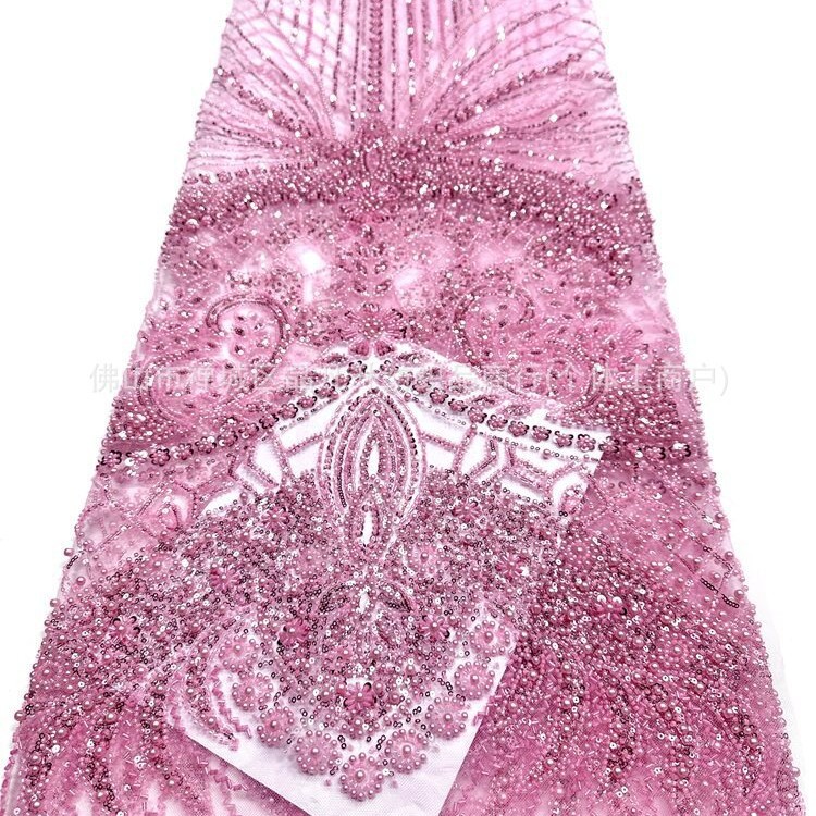 Fabrica directa de fabricación de tejido de bordado de bolsas tridimensionales franceses de alta gama vestido de boda de moda tubo de bordado de perlas tela