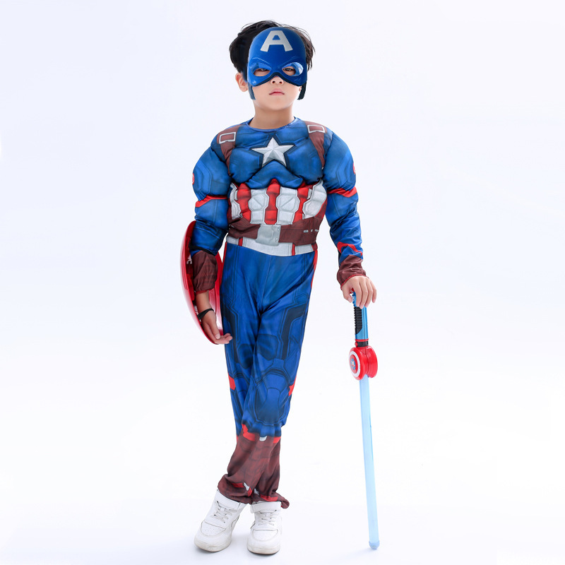 Captain America cosplay Anime Kids Muscle Costume Performance Captain America Halloween Adult