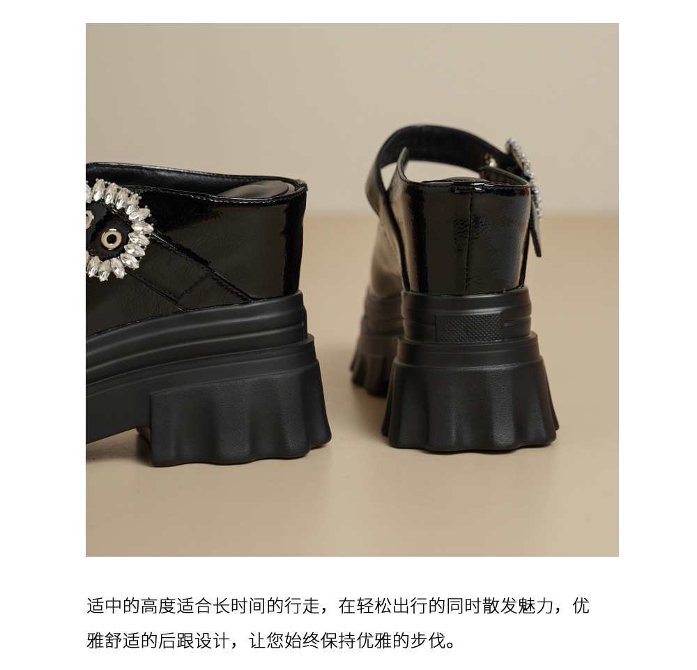 Dép sục Birken đế dày độn cao 12cm, bít mũi khóa đính kim cương, sandal đế xuồng đi hè — Màu đen chi tiết 16