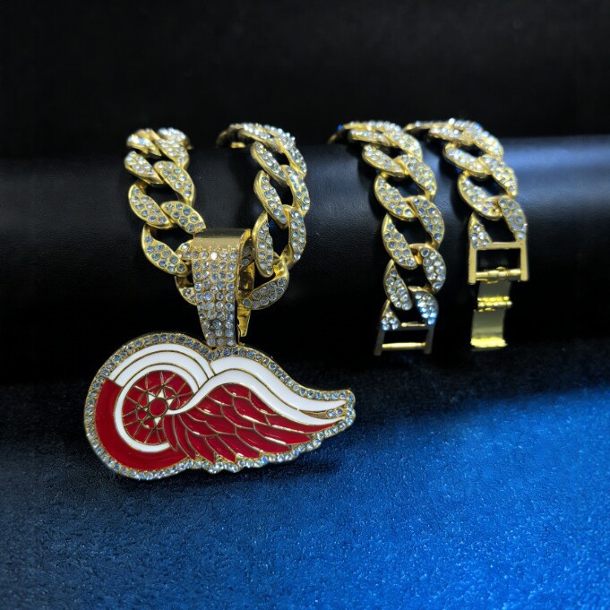 Cadena completa de diamantes cubanos Detroit Red Wings colgante hip-hop europeo y americano marcas de moda de diamantes ligeros de lujo nicho joyas de diseño