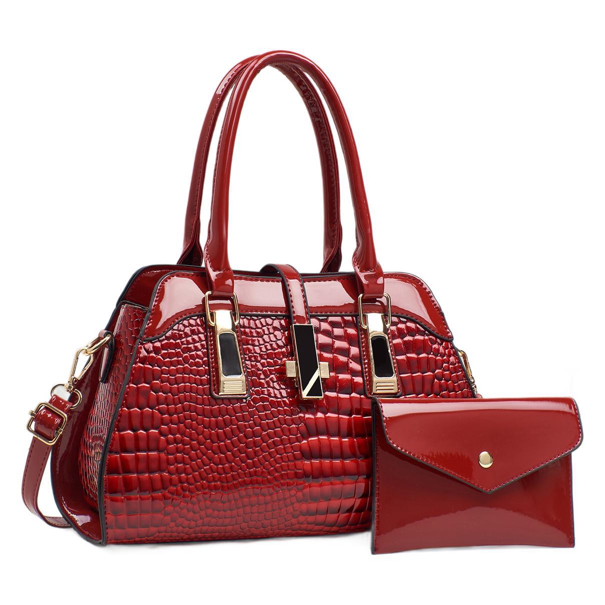 Taizhou Women's Handbag Patent Leather Top Handle Bag With Matching Pouch Crocodile Embossed Shoulder & Crossbody Bag - Thumbnail 5